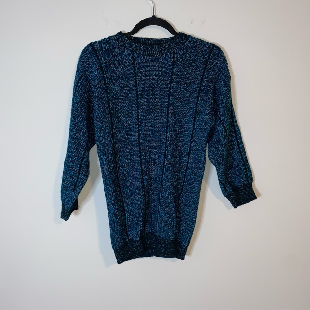 Marlene Vintage Blue & Black Ribbed Knit Long Sleeve Sweater
